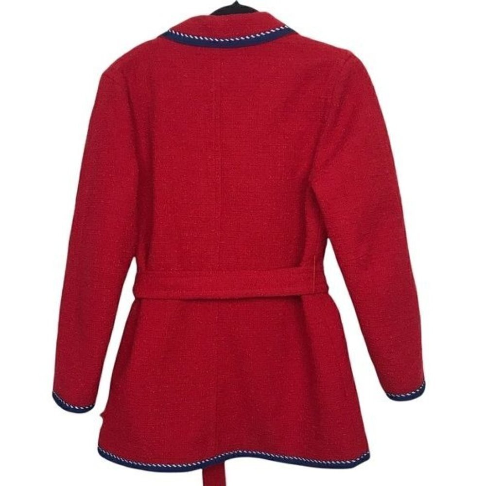 Claudie Pierlot Red Gamin Contrast Trim Tweed Coat Jacket Size 4 - Picture 3 of 15